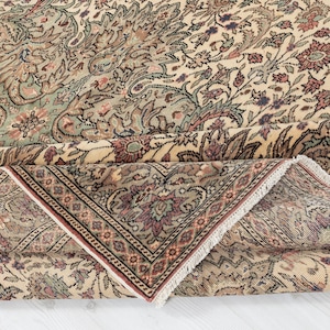 6x9 Beige Turkish Oushak Rug: Vintage Wool Area Rug