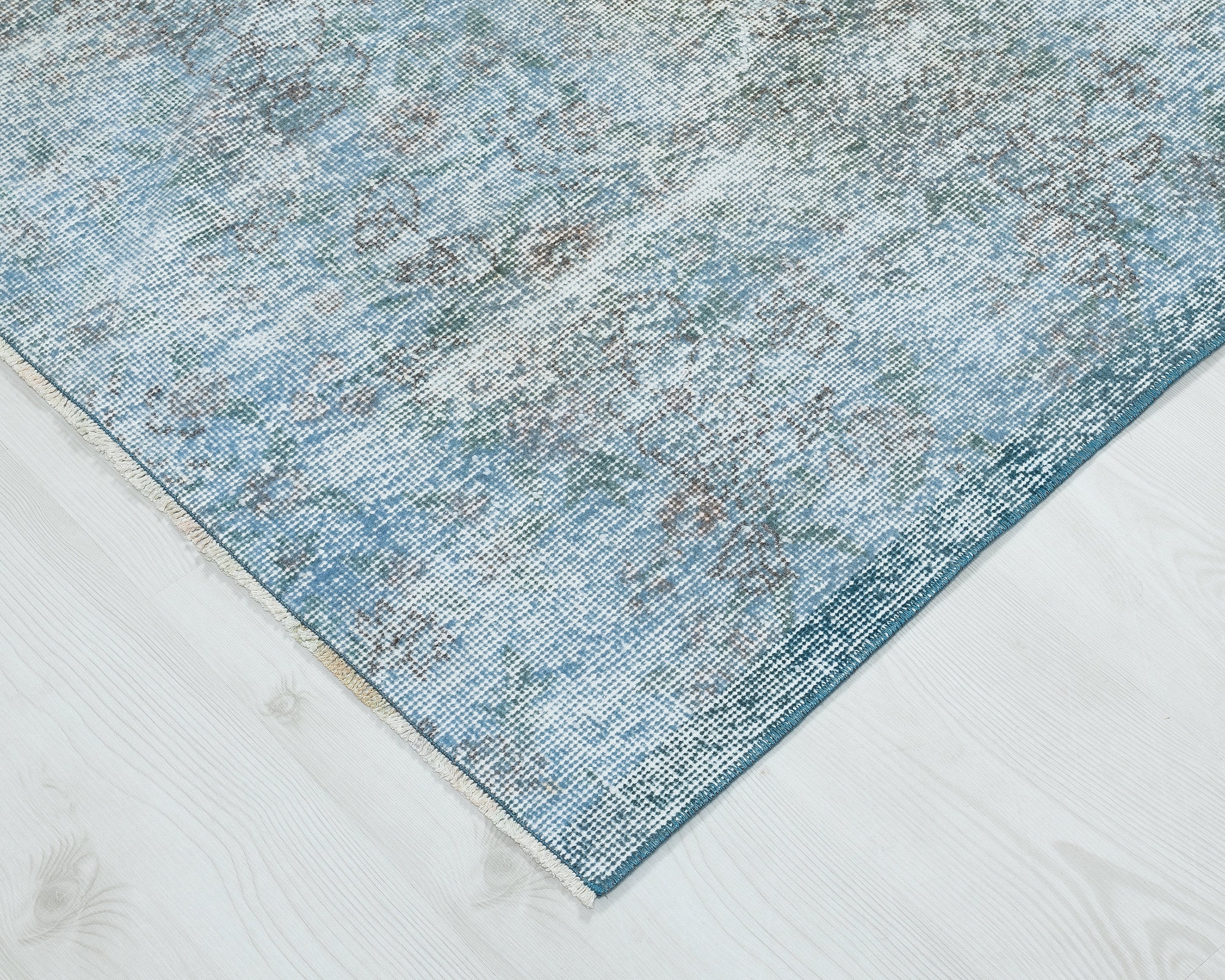 2x5 Vintage Turkish Rug: Hand-woven Wool Blend, Blue Geometric Rug