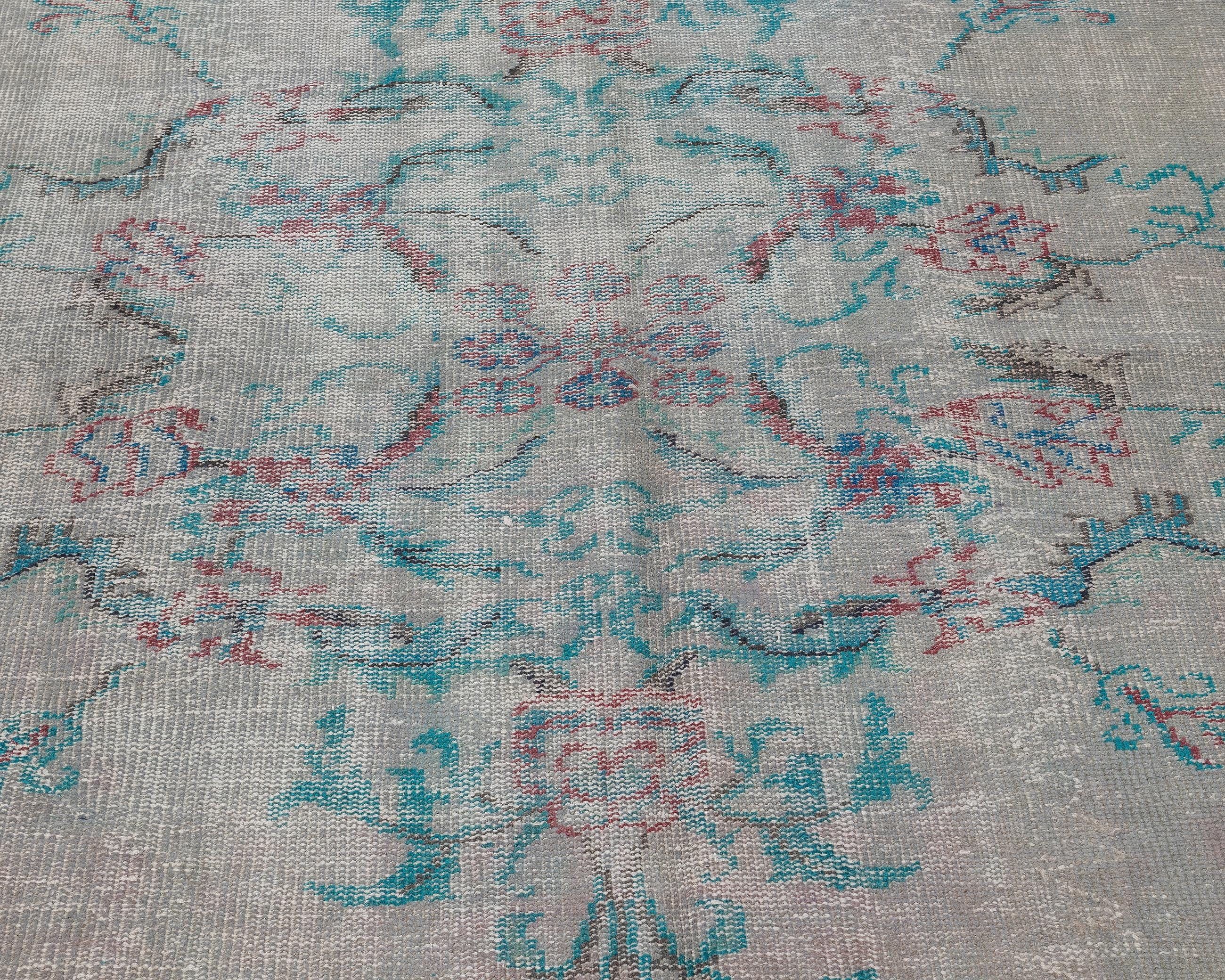 7x9 Vintage Turkish Oushak Rug: Gray Hand-knotted Wool Area Rug