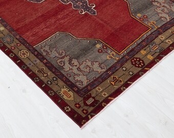 4x9 Vintage Turkish Rug: Red & Blue Hand-Woven Anatolian Rug