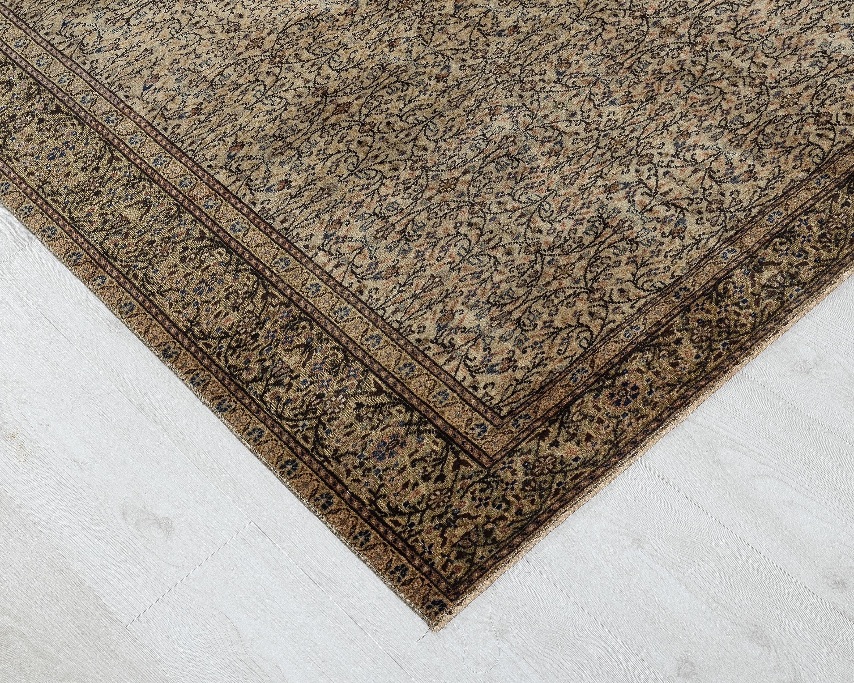 6x9 Vintage Turkish Oushak Rug: Hand-Woven Wool, Beige Brown