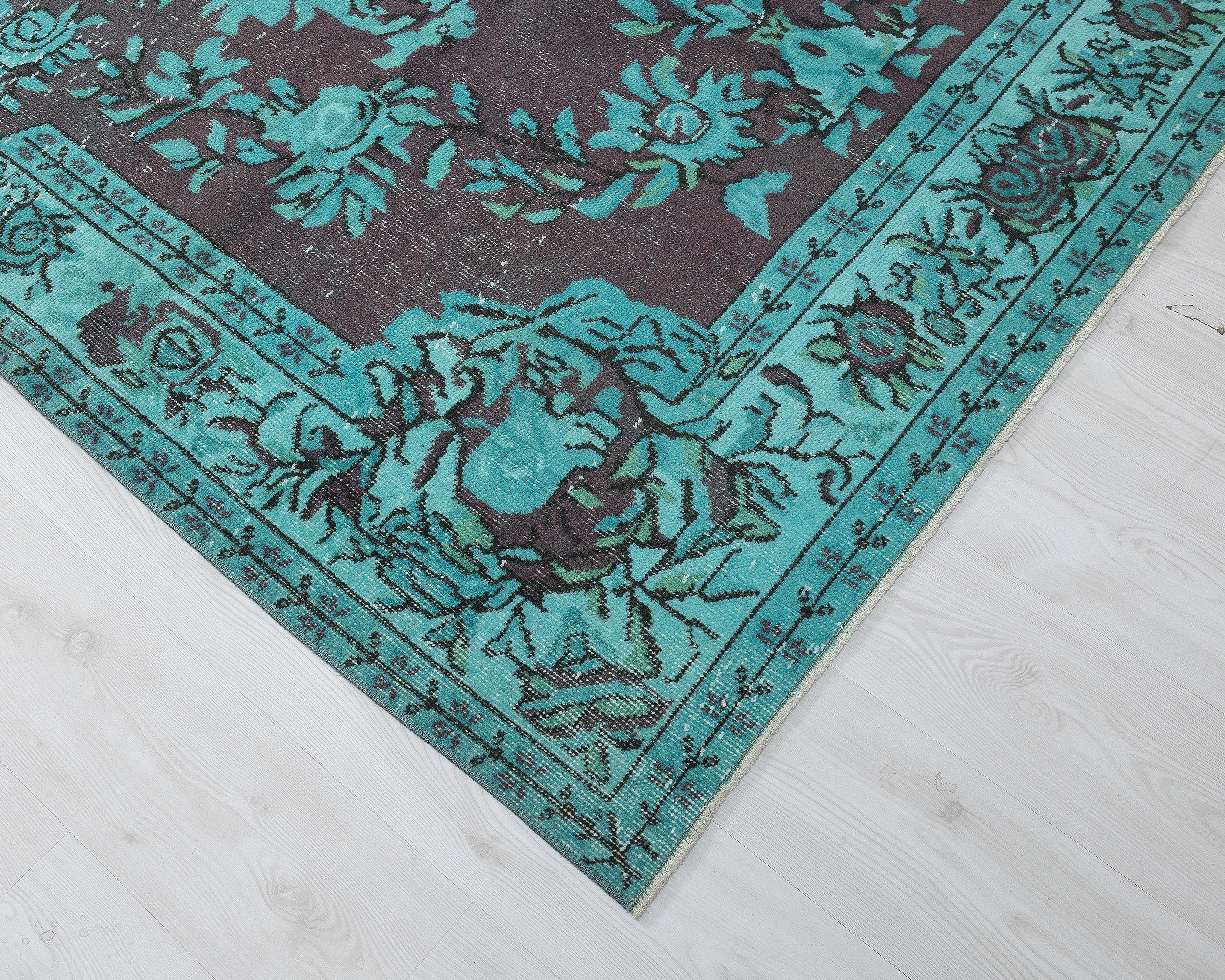 56×138 ViNTAGETURKiSH RUG 6x10 Vintage Turkish Rug: Oushak Hand-woven Wool Green & Brown