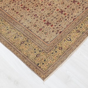 6x9 Beige Turkish Oushak Rug: Vintage Wool Anatolian Rug