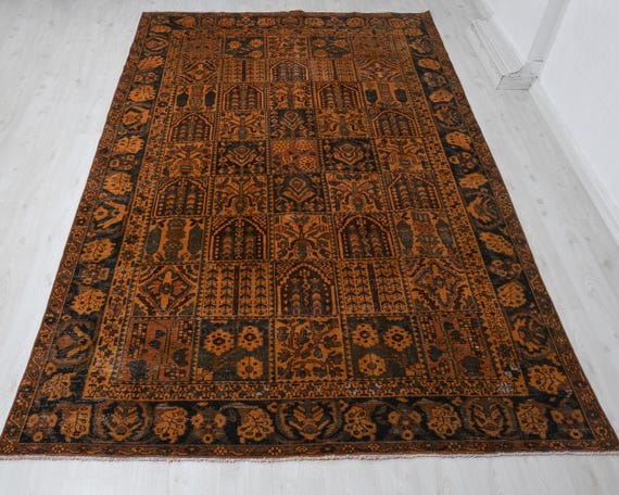 8x11 ヴィンテージ トルコラグ：オレンジブラウンの幾何学模様