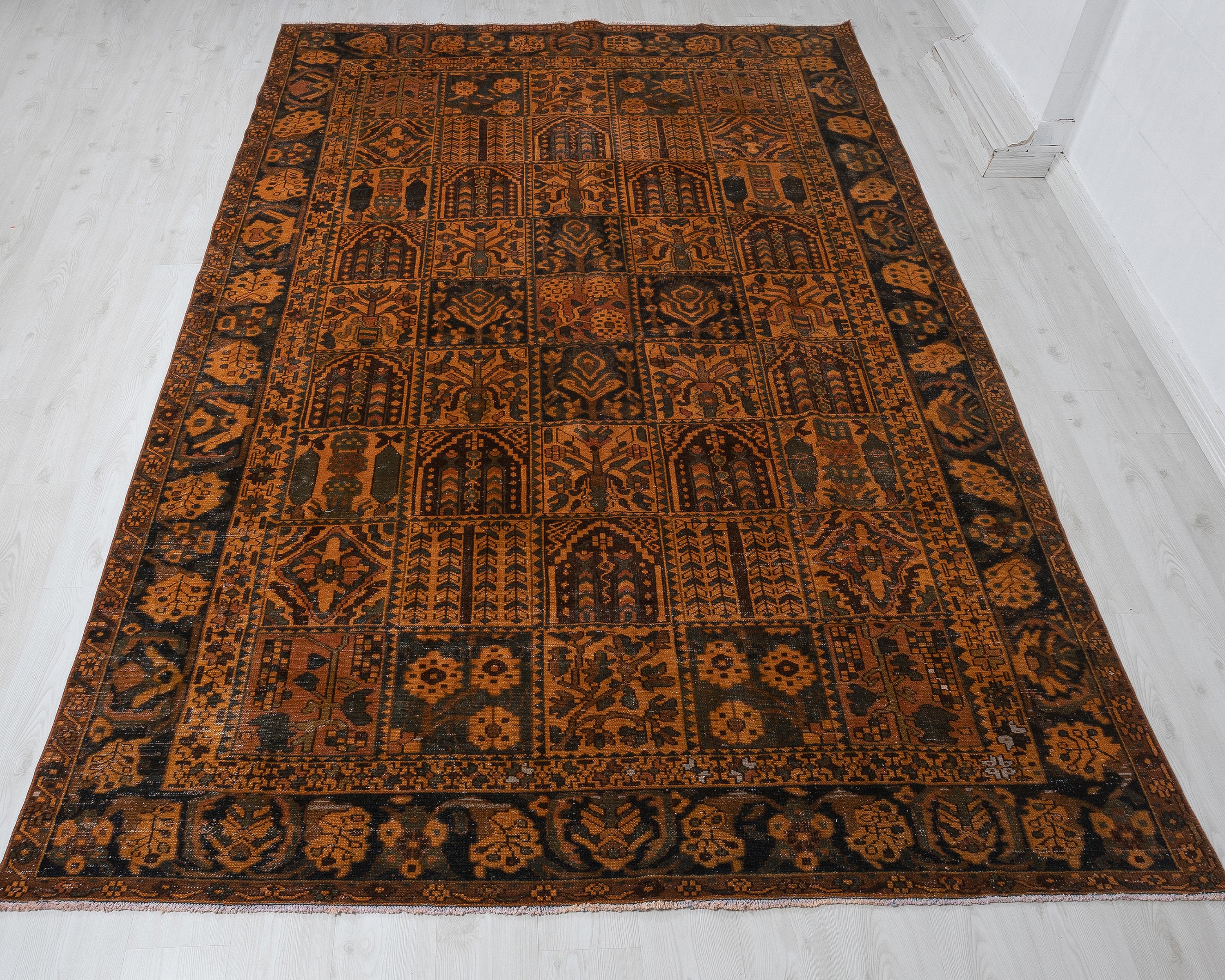 8x11 ヴィンテージ トルコラグ：オレンジブラウンの幾何学模様