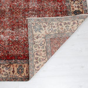 4x8 Vintage Hand-Woven Turkish Rug: Red Anatolian Oushak Rug