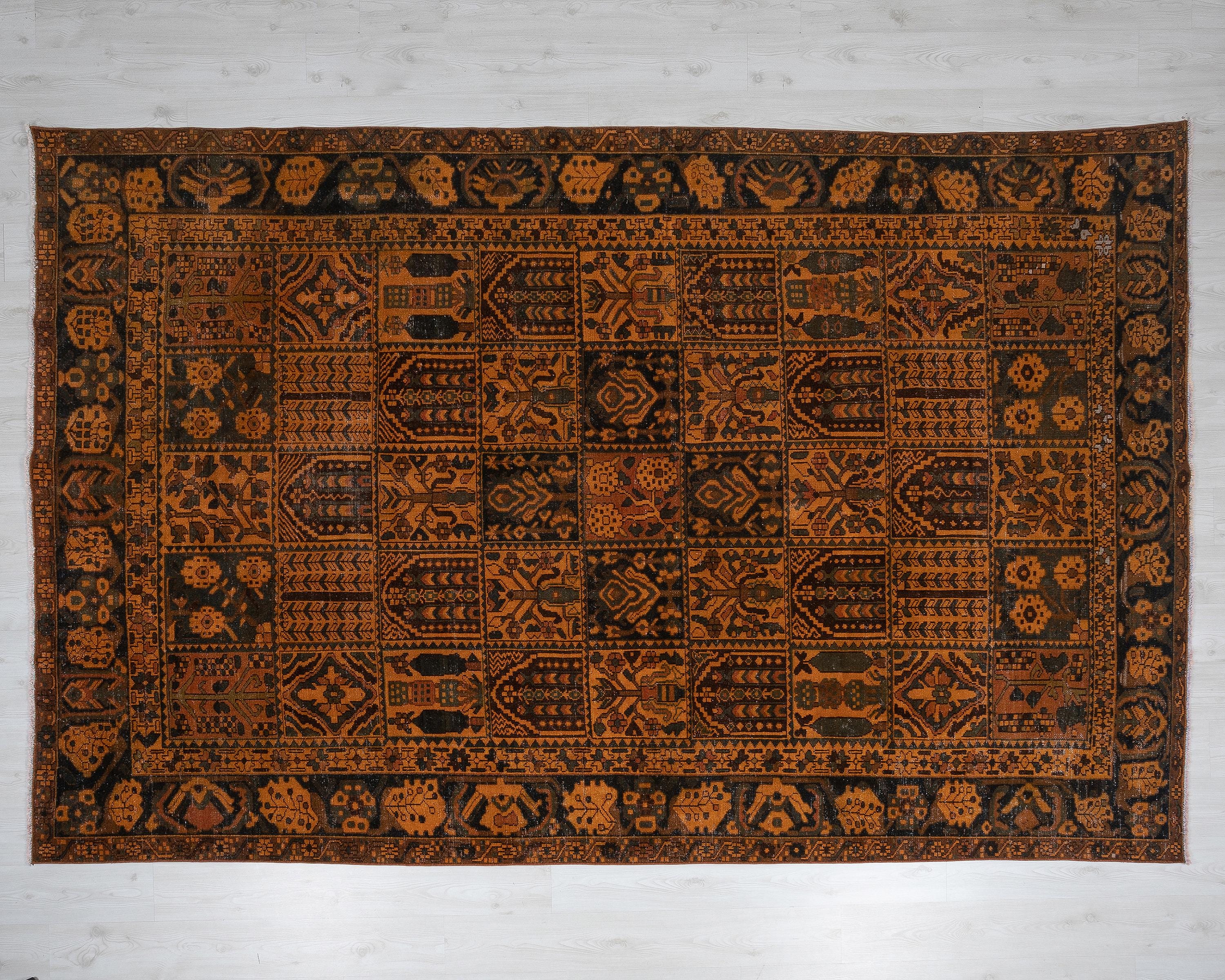 8x11 ヴィンテージ トルコラグ：オレンジブラウンの幾何学模様