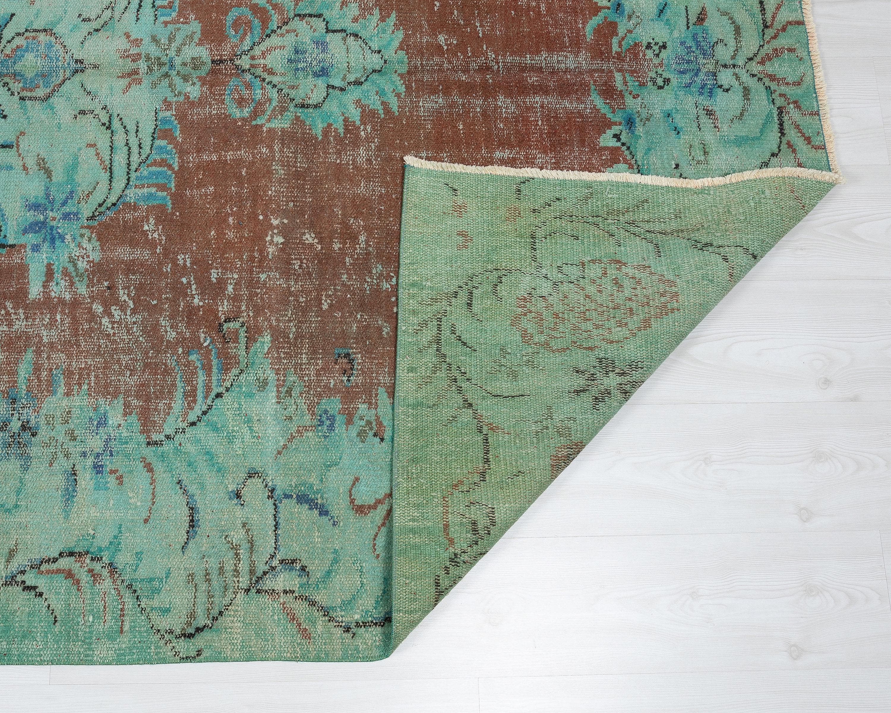 5x9 Vintage Turkish Rug: Oushak Handmade Green Brown Carpet - Etsy