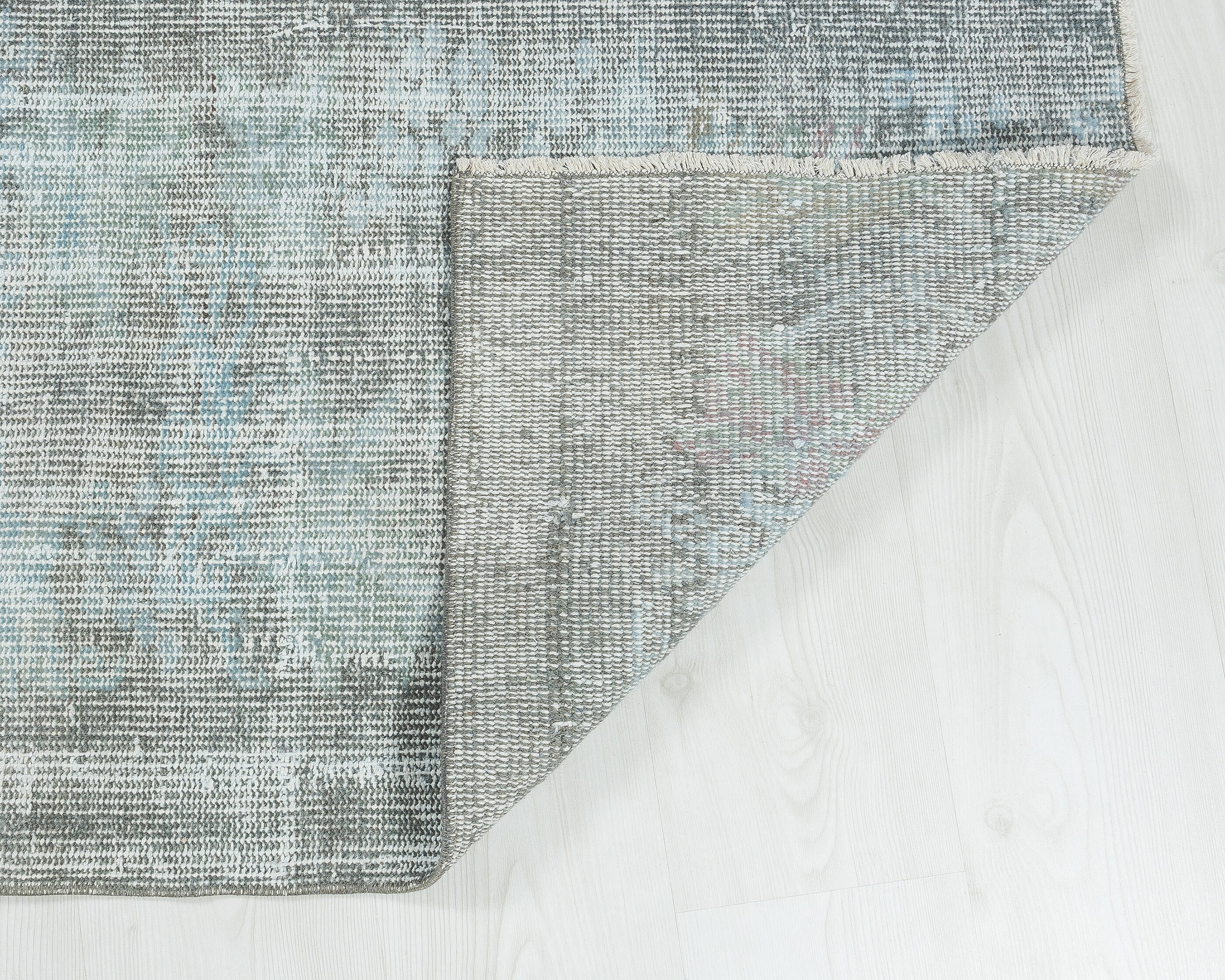 2x4 Vintage Hand-Woven Turkish Rug: Natural Blue Geometric Wool Blend