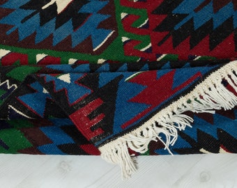 3x6 Vintage Turkish Rug: Hand-Woven Bohemian Kilim Rug