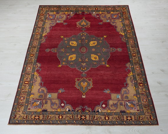 7x9 Vintage Turkish Rug: Oushak Hand-woven Wool Carpet - Etsy Canada