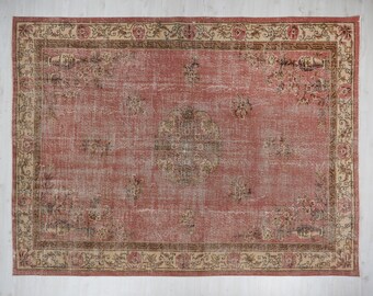 8x11 Vintage Turkish Rug:pink Color Antique Oushak Carpet - Etsy