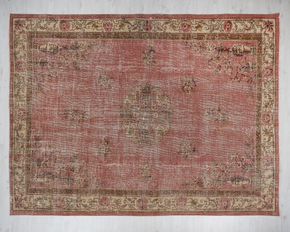 8x11 Vintage Turkish Rug:pink Color Antique Oushak Carpet - Etsy