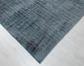7x10 Vintage Turkish Rug: Blue Faded Oushak, Hand-Woven Wool