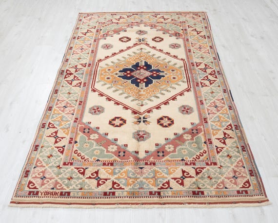 5x7 Vintage Turkish Rug: Hand-woven Wool Anatolian Oushak Rug - Etsy