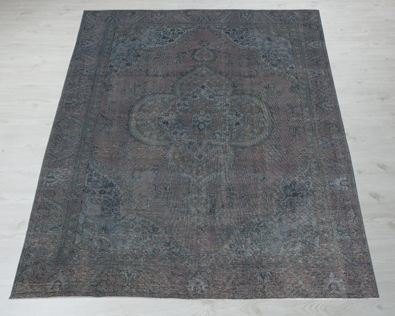 トルコ　絨毯　織物ウール製幾何学模様ラグ 94x66cm 8x12 グレー 手織りトルコ絨毯：ヴィンテージ 幾何学模様 ウール