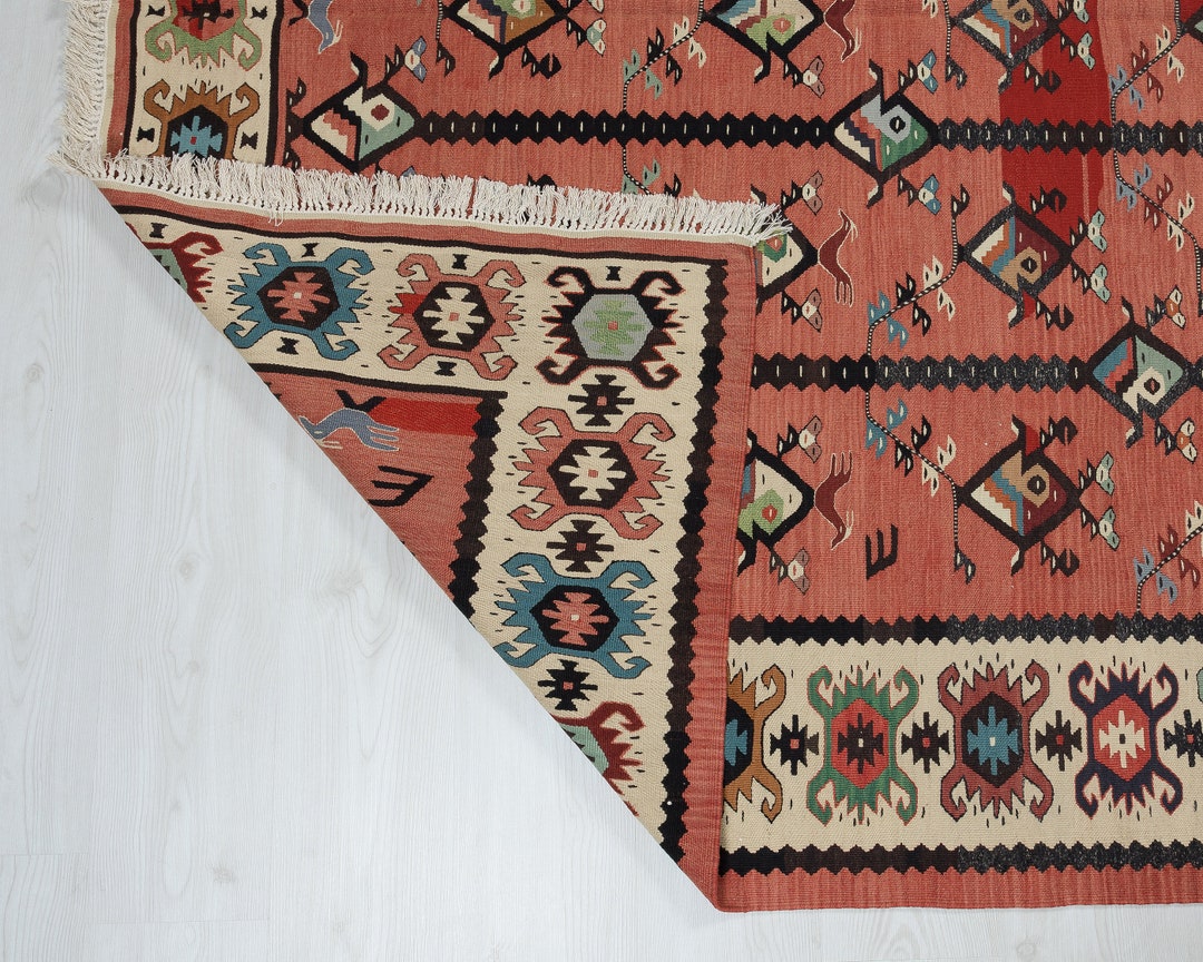 Red Kuwait Rug 6x9 Turkish Red Kilim Rug, Red Balkan Geometric Rug, Antique Red Area ...