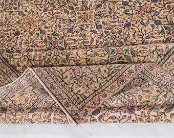 3x7 ヴィンテージ トルコ絨毯：ベージュの手織りウール アナトリアン