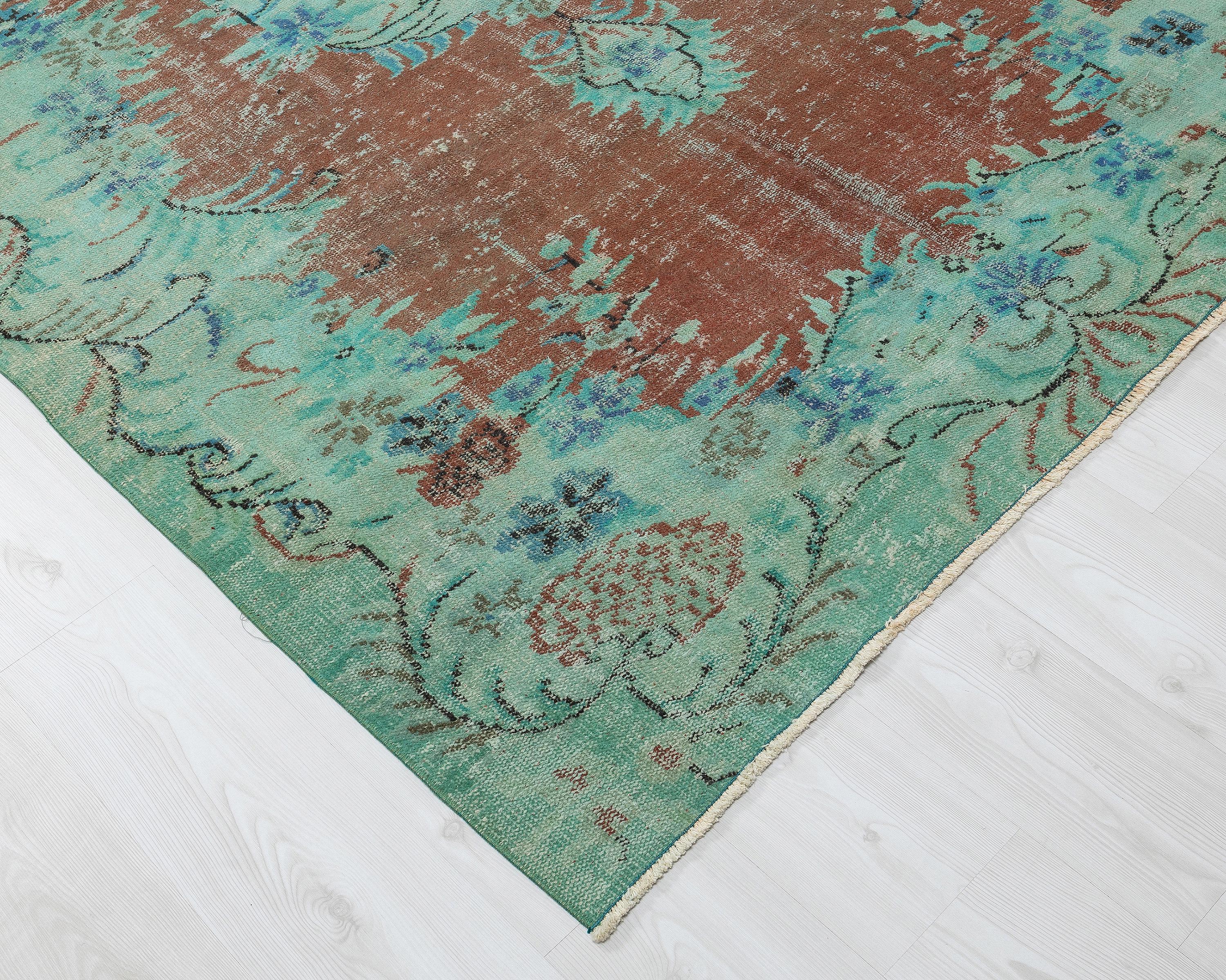 5x9 Vintage Turkish Rug: Oushak Handmade Green Brown Carpet - Etsy