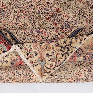6x9 Vintage Turkish Rug: Beige & Red Hand-Knotted Wool Area Rug