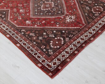 Vintage 4x8 Ft Oriental Persian Style Hand-knotted Crimson Red Area Rug ...