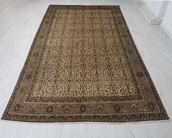 6x9 ベージュ トルコ ウシャク ラグ：ヴィンテージ ウール アナトリア