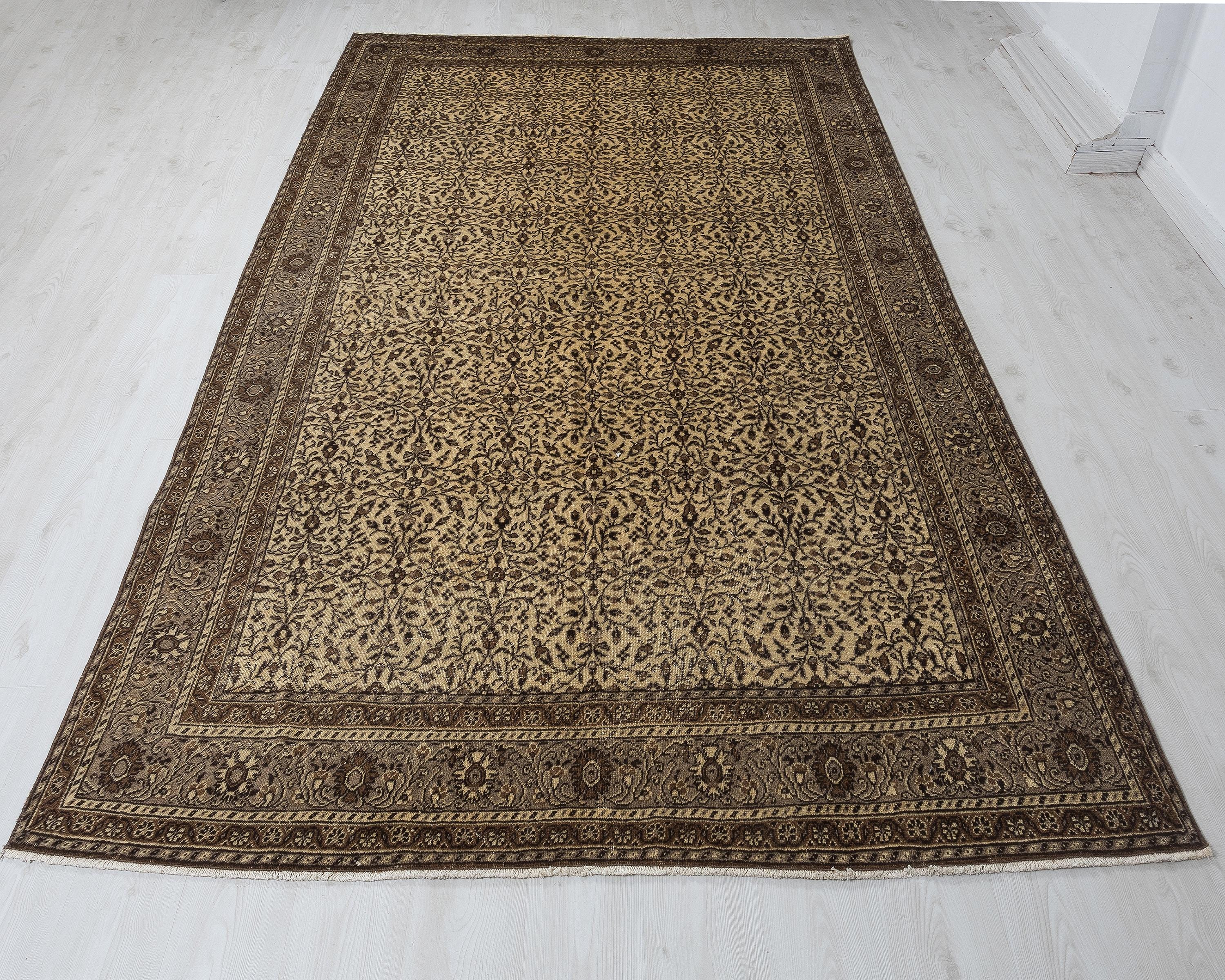 6x9 ベージュ トルコ ウシャク ラグ：ヴィンテージ ウール アナトリア