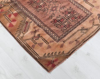 Hand-Woven Turkish Rug: 2x3 Vintage Geometric Wool Area Rug