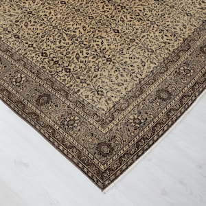 6x9 Beige Turkish Oushak Rug: Vintage Wool Anatolian Area Rug