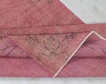 3x6 Vintage Turkish Rug: Pink Anatolian Wool Rug
