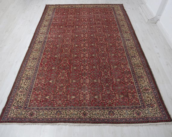 7x11 Vintage Turkish Rug: Red Oushak Anatolian Wool Carpet - Etsy 日本