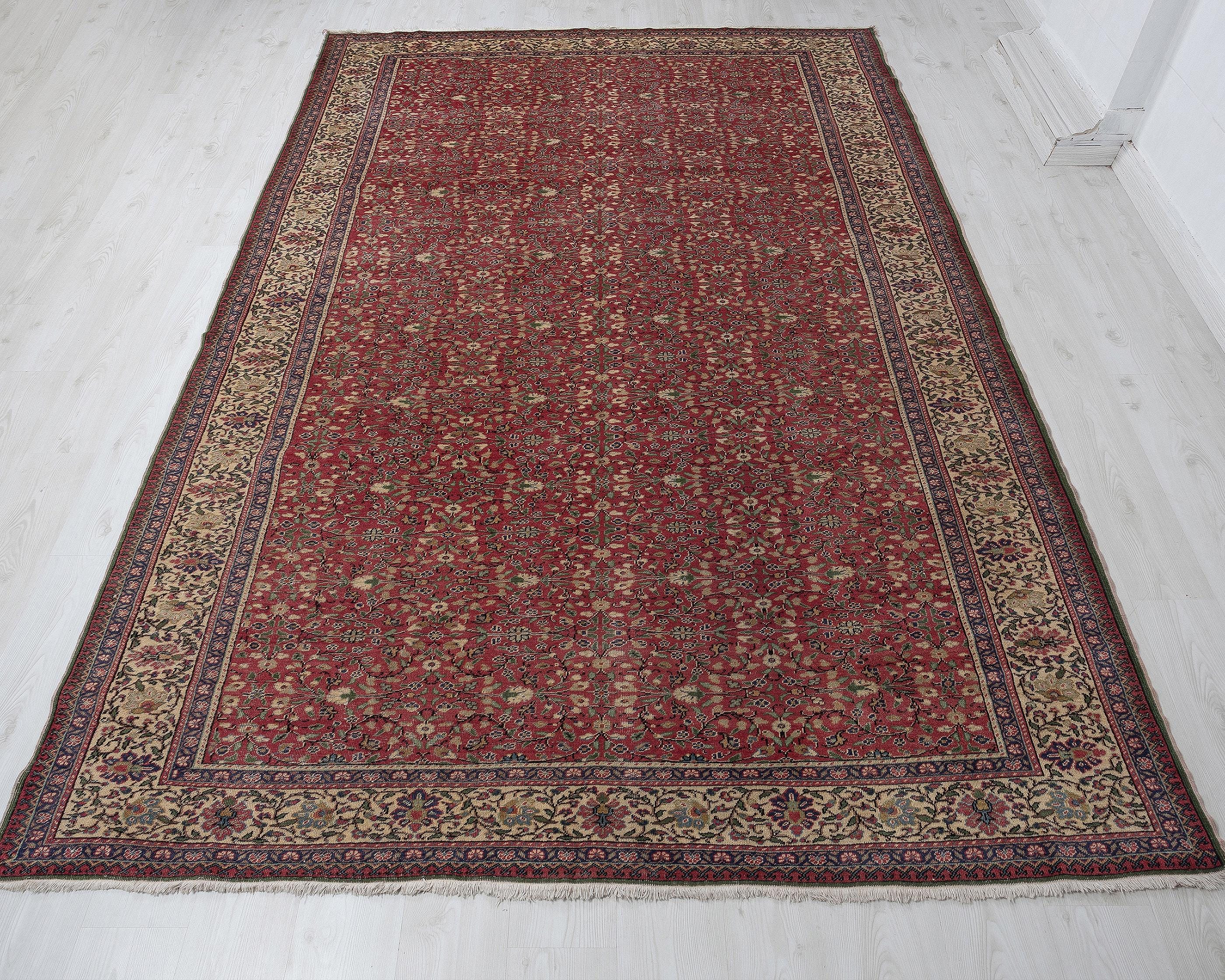 7x11 Vintage Turkish Rug: Red Oushak Anatolian Wool Carpet - Etsy 日本