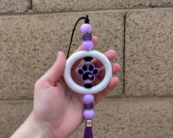 Dog Paw Print Car Charm, Beaded Rear View Mirror Accessory