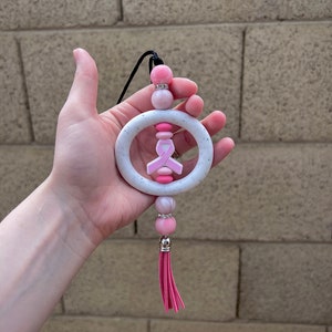 Beaded Car Charm / Breast Cancer Ribbon Car Charm / Rear View Mirror Accessories
