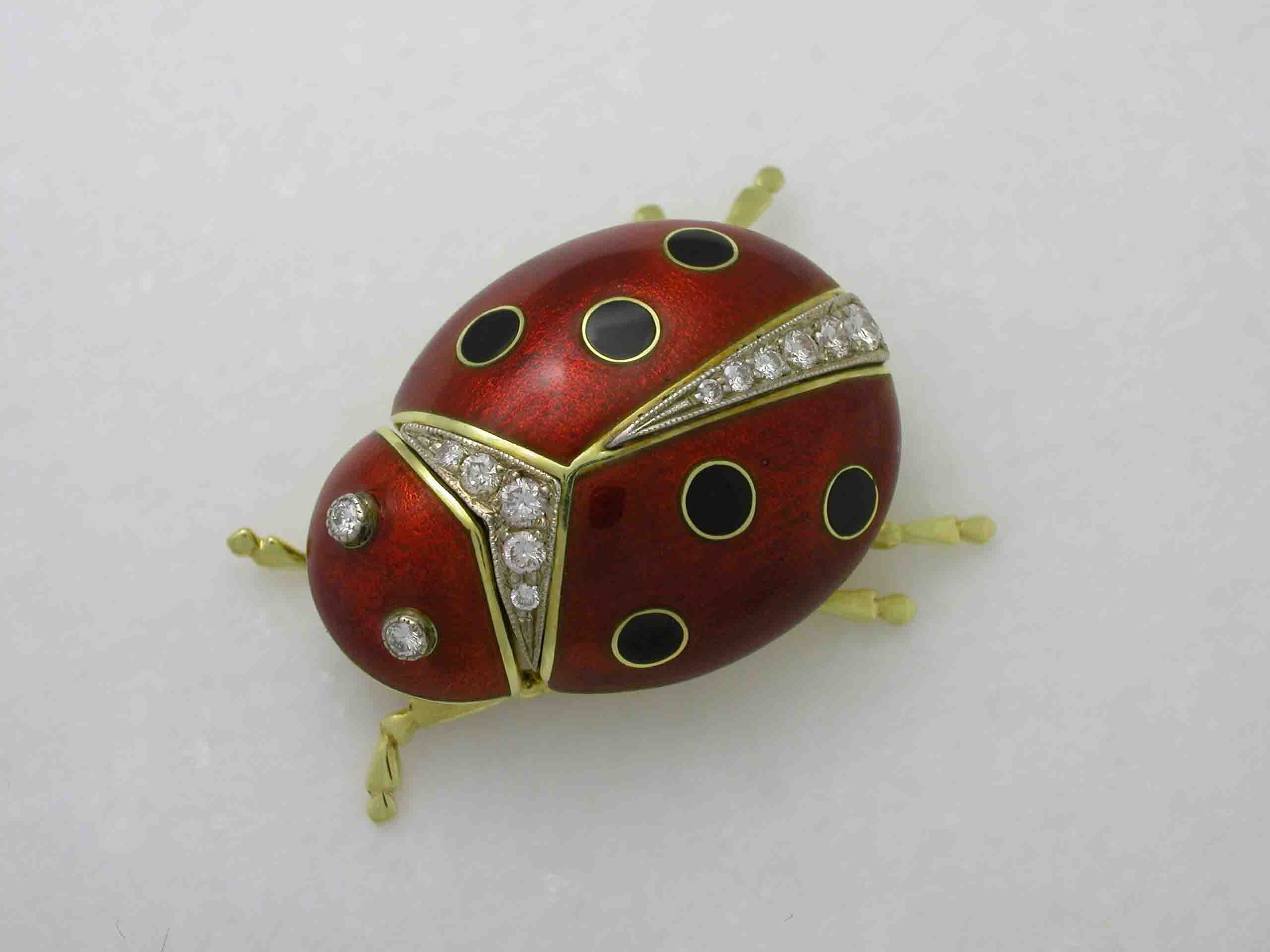 Lady Bug Brooch 18KT Green Gold and Sterling Silver/ Diamond Etsy