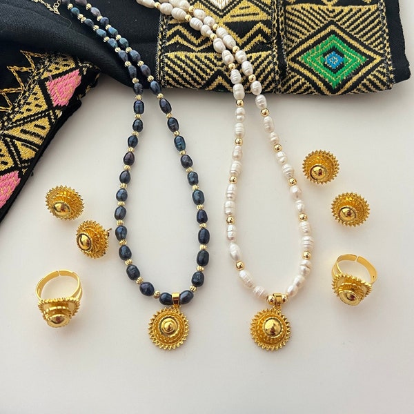 Ethiopian Jewelry set, Eritrean Jewelry set, pearl Jewelry set