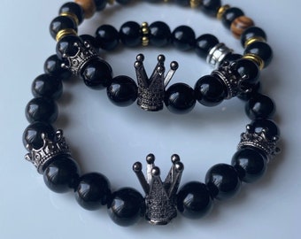 Pulsera de cuentas hecha a mano para hombre, pulsera de mujer, pulsera de rey, pulsera de corona.