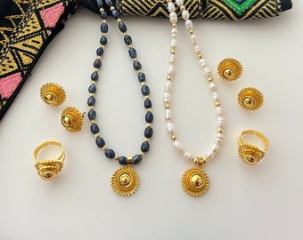 Conjunto de joyas etíopes, conjunto de joyas de Eritrea, conjunto de joyas de perlas