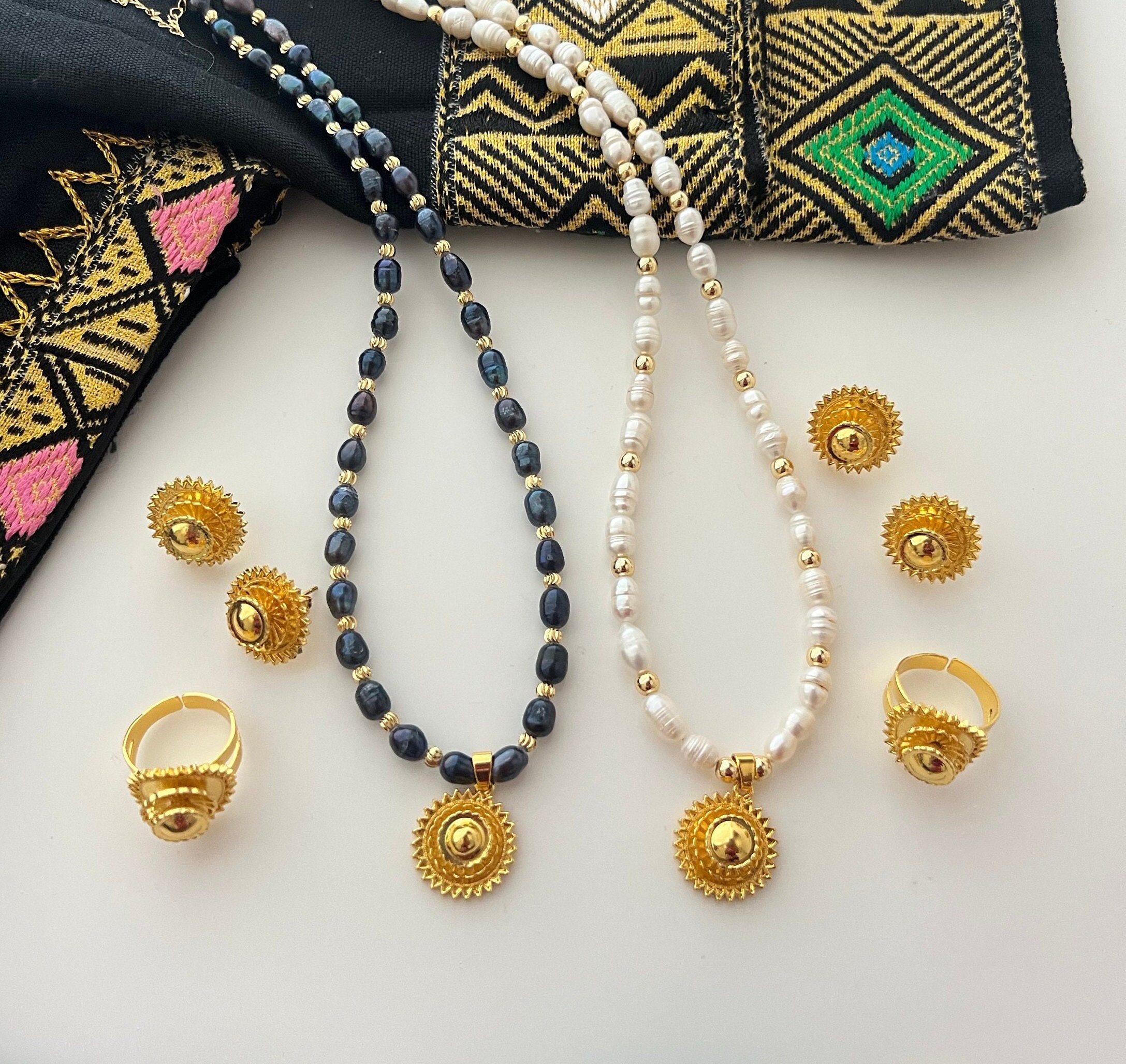 Ethiopian Jewelry set, Eritrean Jewelry set, pearl Jewelry set, Earrings