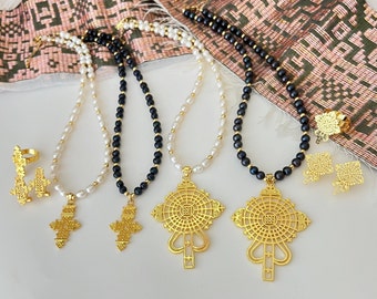 Pearl Jewelry Set, Ethiopian Jewelry, Eritrean Jewelry, Cross Jewelry Set