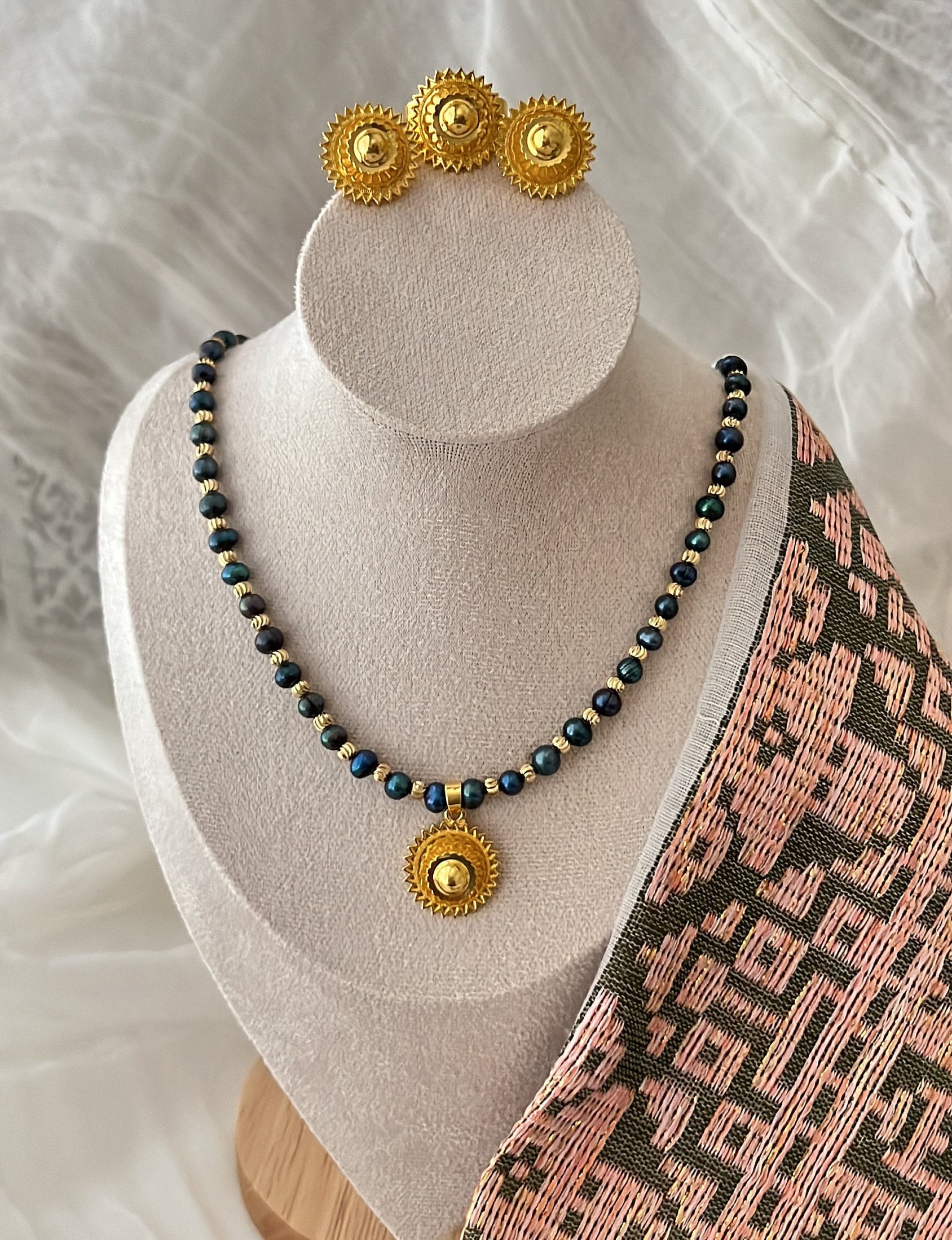 Ethiopian & Eritrean Women Jewelry Set | Gold Cross Pendant, Earrings & Ring