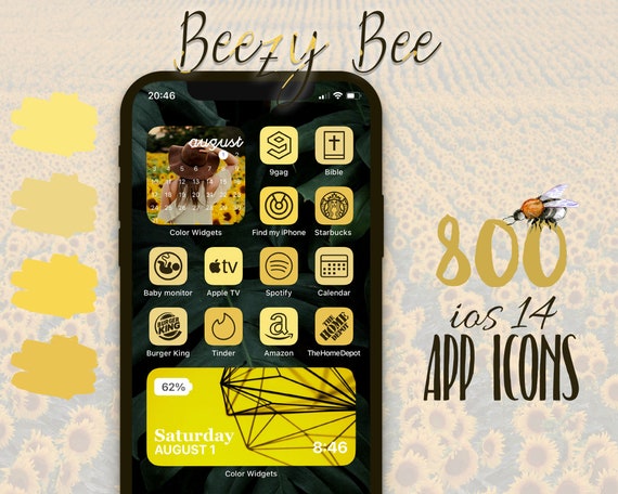 800 Ios 14 Icons Yellow Pastel Yellow Sunflower Aesthetic Etsy