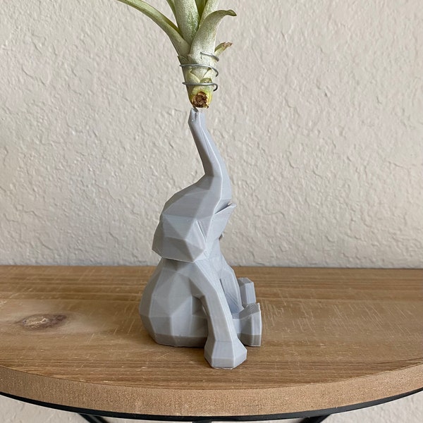 Gray Elephant Air Plant Holder With Air Plant, 3D Print