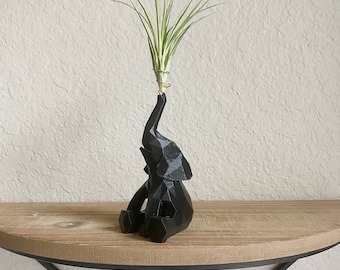 Black Elephant Air Plant Holder – 3D Printed Planter with Live Air Plant – Cute Modern Decor & Gift for Plant Lovers