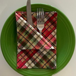 Christmas Plaid Double-Sided Cloth Napkins, Set of 8