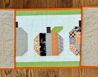 Fall Quilted Table Runner, Patchwork Pumpkins, Reversible Runner