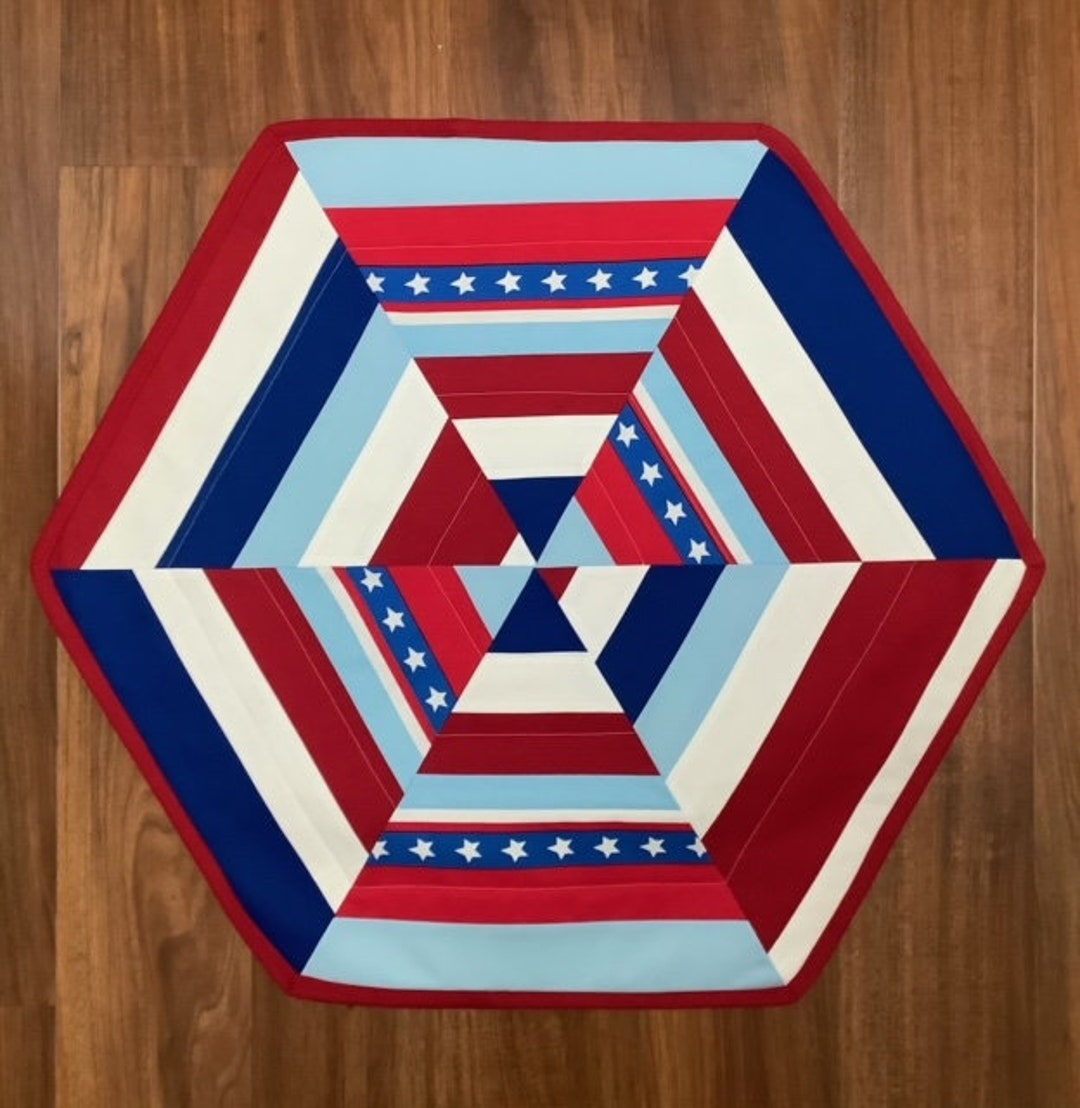 Patriotic Red, White & Blue Hexagon Quilted Double-sided Table Runner ...