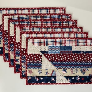4th of July Quilted Double-Sided Placemats, Set of 6