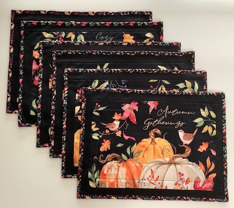 Fall Pumpkin Quilted Double Sided Placemats Set of 6 image 0