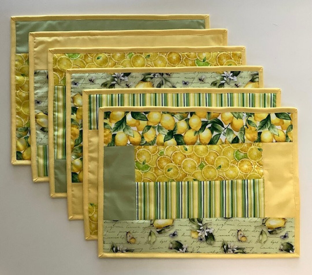 Lemon Quilted Doublesided Placemats Set of 6 Etsy